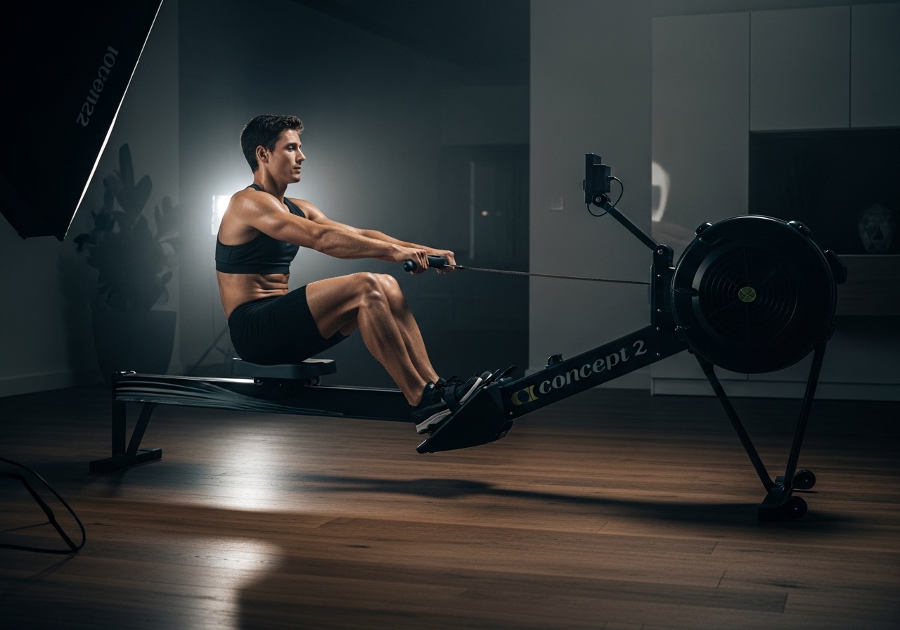 AI analyzing rowing technique from a side-view video on an ergometer